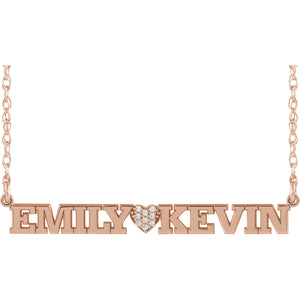 Sterling Silver Couples Nameplate Necklace with Diamonds