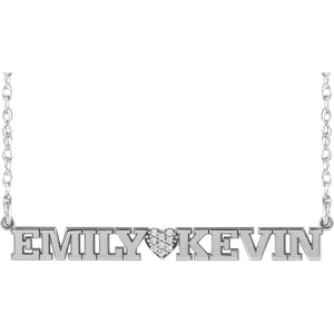 Sterling Silver Couples Nameplate Necklace with Diamonds