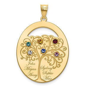 Family Tree Pendant with Names and Birthstones