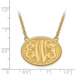 Oval Shape Engraved Monogram Necklace 1 Inch