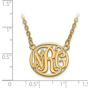 Monogram Necklace Etched Outlined Oval Shaped 3/4 Inch