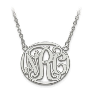 Monogram Necklace Etched Outlined Oval Shape 1 1/4 Inch