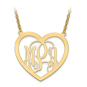 Heart Shape Monogram Necklace 1 1/4 Inch