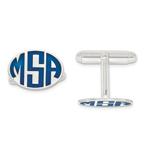 Oval Shaped Cufflinks with Enameled Monogram Letters