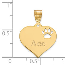 Paw Print Heart Charm With Name For Your Pet 1/2 Inch